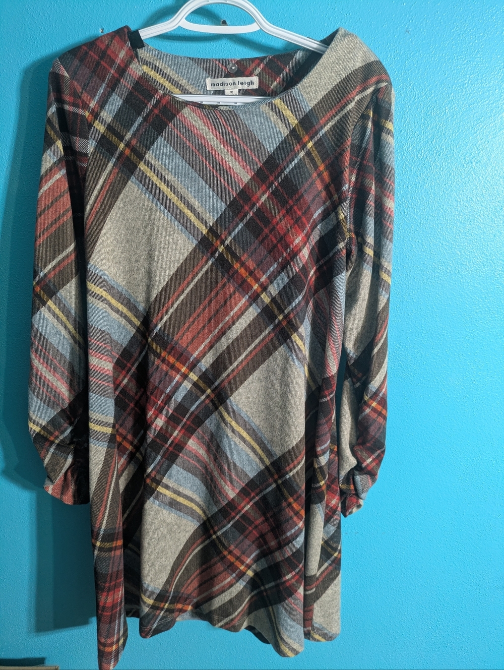 madison leigh Plaid A-Line Tunic Dress For Office Or Fall Hippie Boho